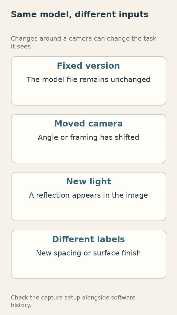 An unchanged model can receive changed inputs.